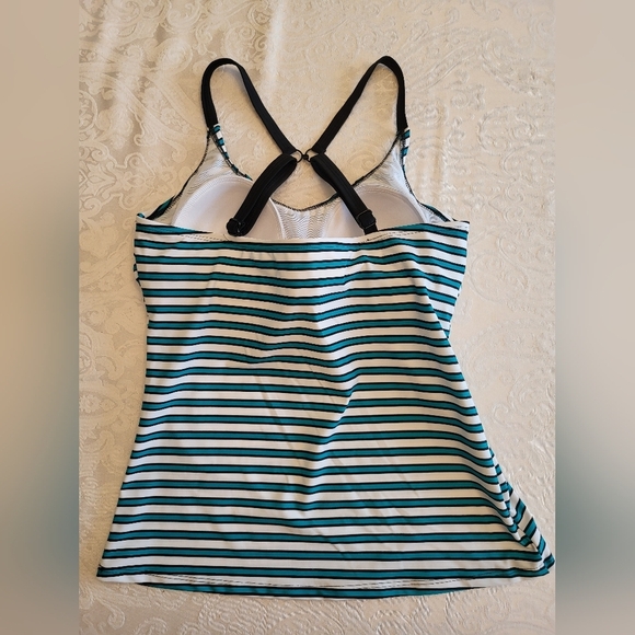 Christina Black and Teal Striped Tankini Top ONLY, M, Adjustable Straps, NWOT - Picture 5 of 7